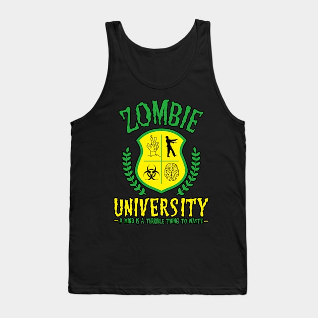 Funny Zombie University Logo - Horror Movies, Humor, Parody, Satire, Sarcastic - Dark Colors Tank Top by PorcupineTees